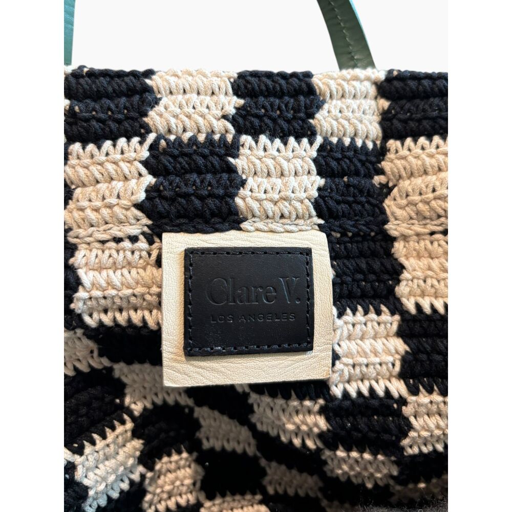Clare V. Checkerboard Crochet Tote Bag Black Cream - Picture 5 of 8